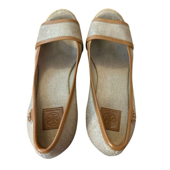 Tory Burch Majorca Linen Open Toe Wedge Heel Size 37 - Picture 5 of 11